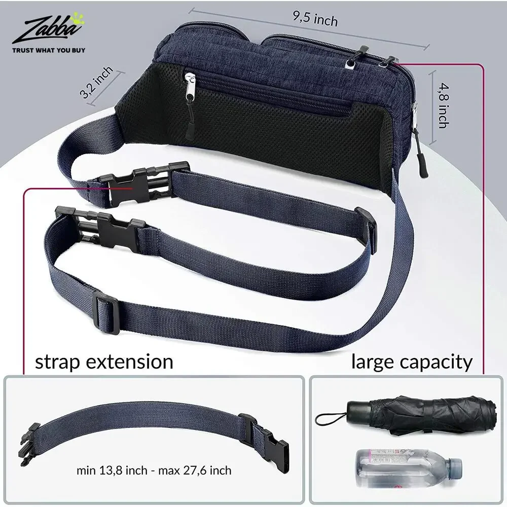 NWT OlimpiaFit Fanny Pack Large Capacity Waist Bag 6 Pockets Headphone Hole Blue